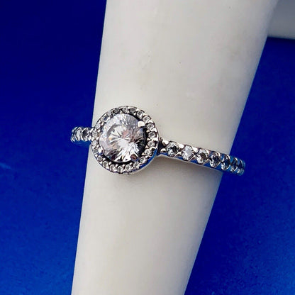 Authentic Pandora 925 Sterling Silver Cubic Zirconia CZ Round Sparkle Halo Ring