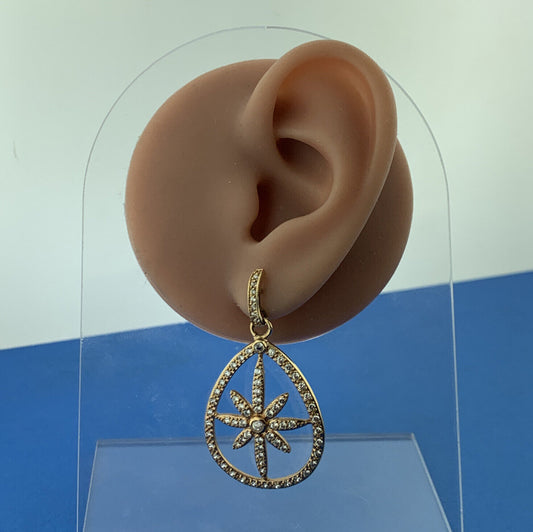 Swarovski Rose Tone Crystal Floral Starburst Snowflake Statement Hoop Earrings