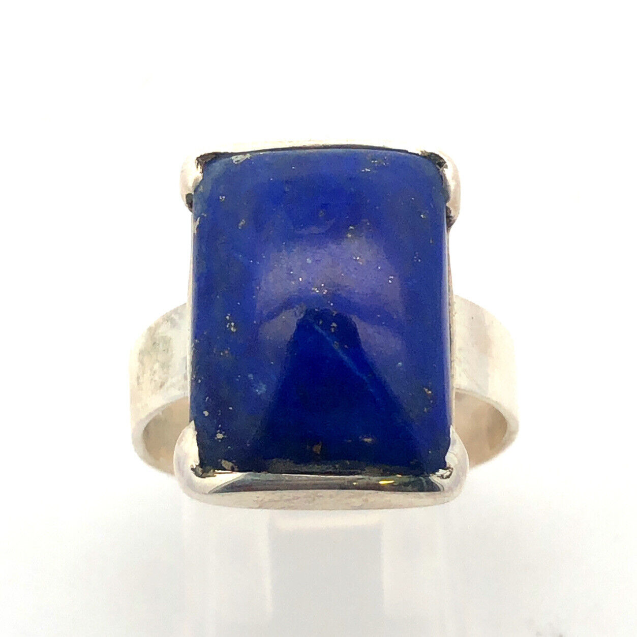 Vintage 925 Sterling Silver Rectangle Lapis Lazuli Bezel Ring