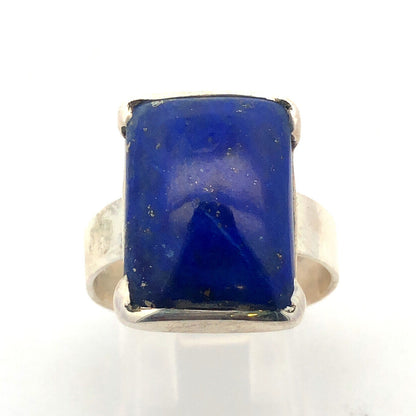 Vintage 925 Sterling Silver Rectangle Lapis Lazuli Bezel Ring