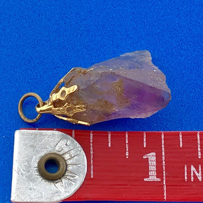 Vintage Gold Tone Filled Amethyst Chunk Stress Relief Inner Peace Charm Pendant