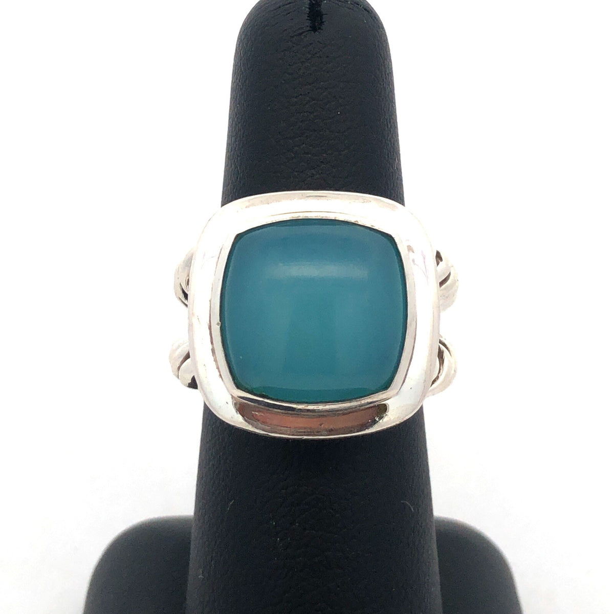 David Yurman 925 Sterling Silver Aqua Chalcedony Square Albion Statement Ring