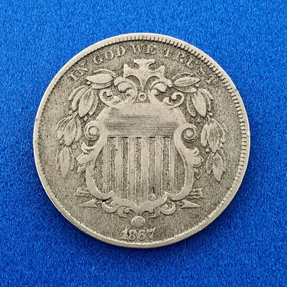 1867 P Shield Nickel Variety 2 Without Rays Better Key Philadelphia Type Coin