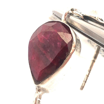 Designer CII Mexico 925 Sterling Silver Pear Ruby Floral Dangle Stud Earrings