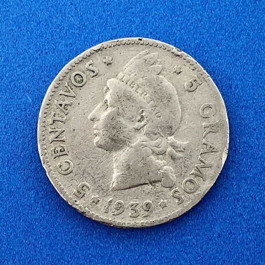 1939 Dominican Republic 5 Centavos 5 Grammos Tough Key Date Low Mintage Coin