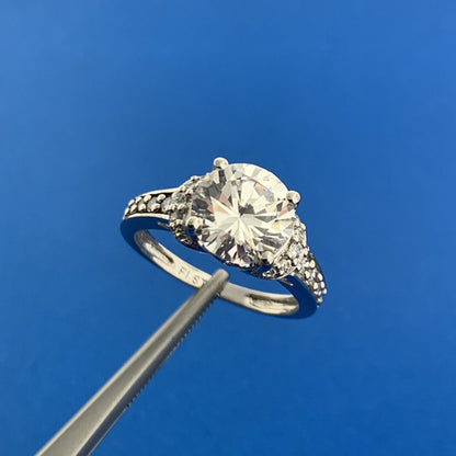 Estate FI Sterling Silver Cubic Zirconia CZ Solitaire Statement Engagement Ring