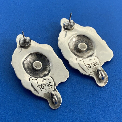 Vintage Foree 925 Sterling Silver Floral Scroll Engravable Stud Drop Earrings