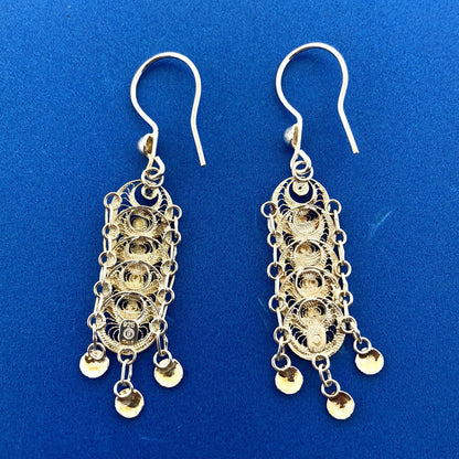 Milor Italy Sterling Silver Filigree Bead Centipede Link Drop Dangle Earrings