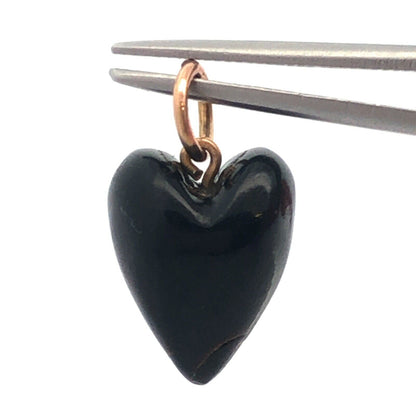 Vintage 10K Yellow Gold Carved Ebony Heart Charm Pendant
