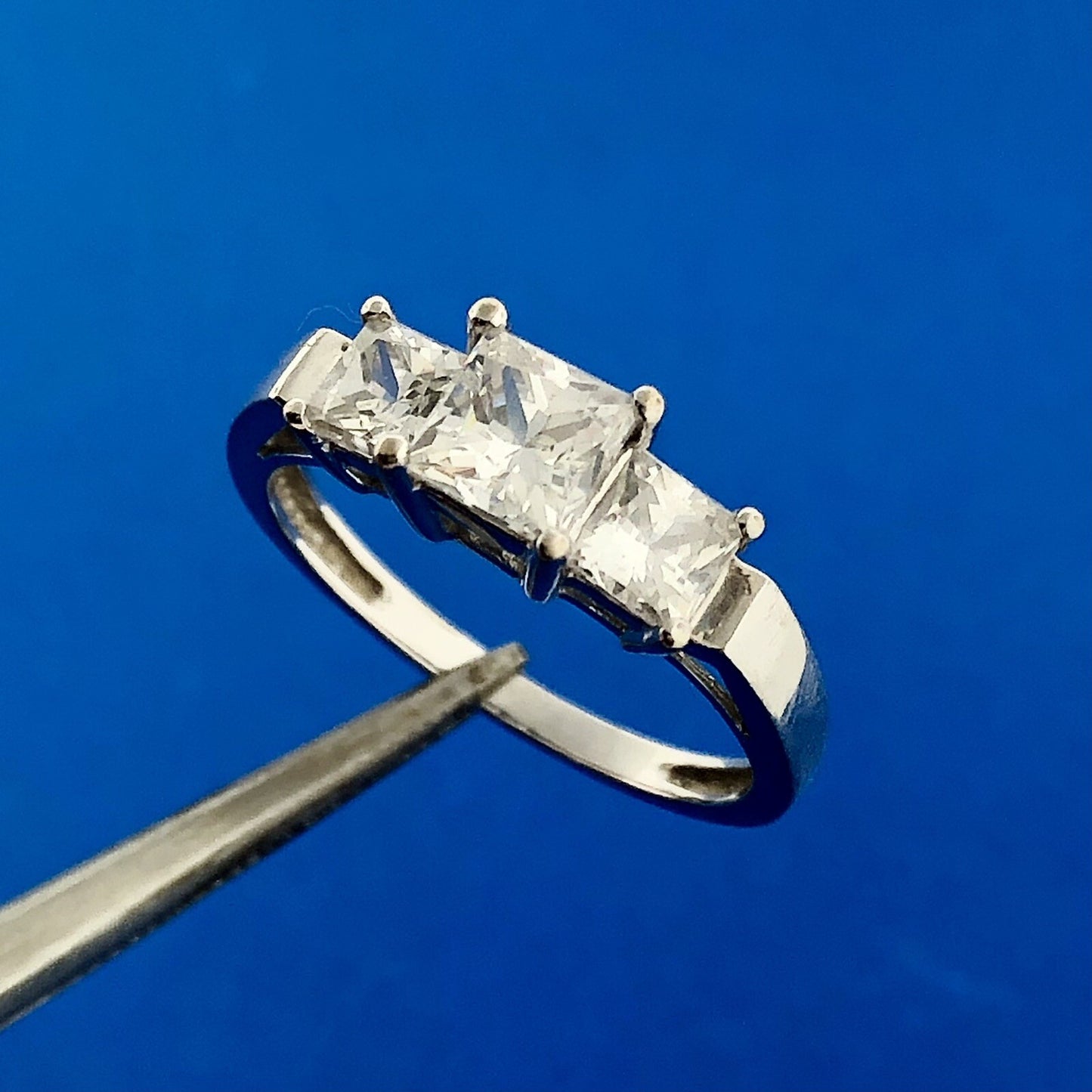 Designer 14K White Gold Princess Cubic Zirconia CZ Trio Engagement Promise Ring