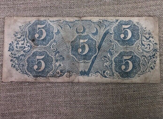 1863 $5 Confederate States of America April 6 Richmond Civil War Era Note T-60