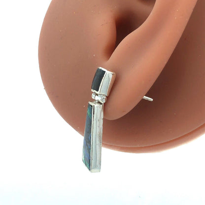 Vintage 925 Sterling Silver Abalone Modernist Rectangle Drop Stud Earrings