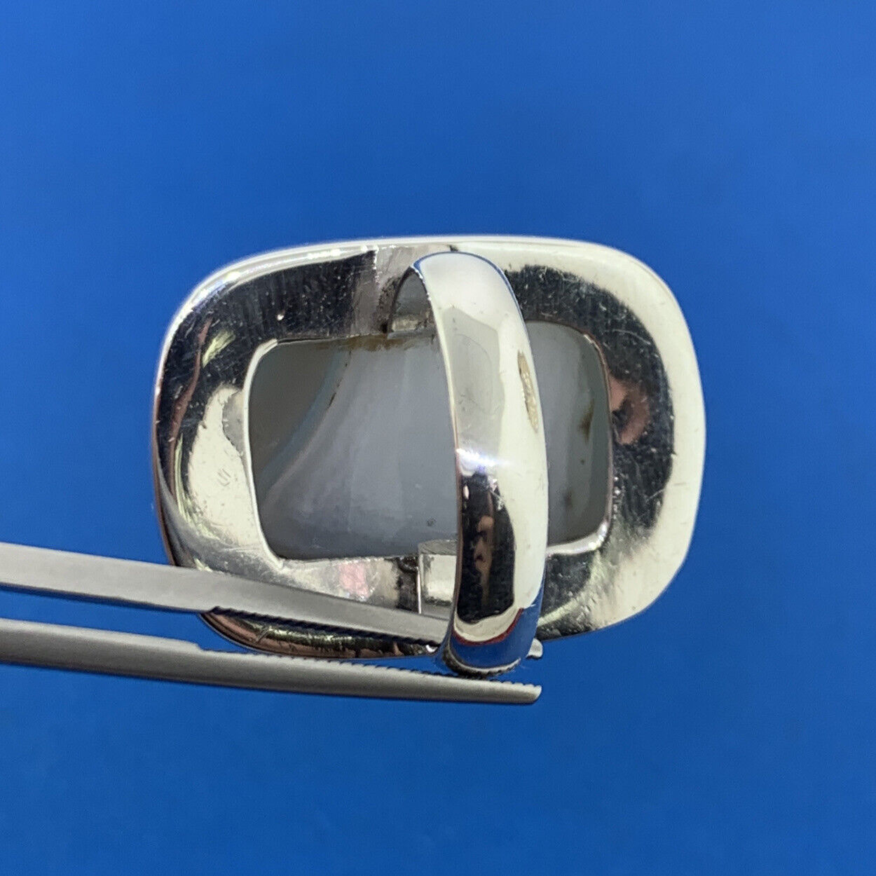 Retro 925 Sterling Silver Rectangle Banded Agate Statement Cocktail Ring