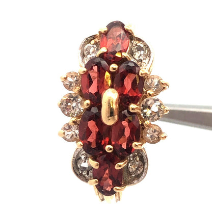 Designer 14K Yellow Gold Oval Garnet Diamond Cluster Cocktail Ring