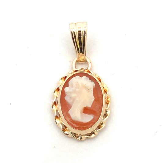 Vintage 14K Yellow Gold Oval Cameo Bust Petite Pendant