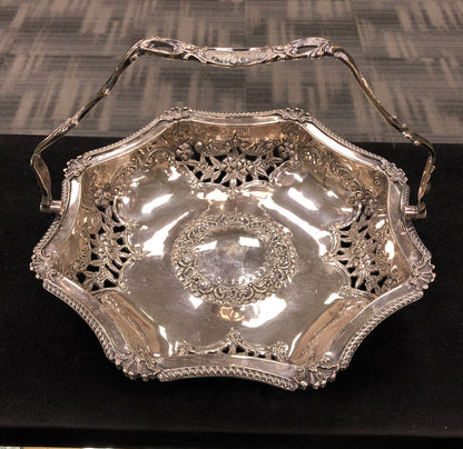 Antique Ledsam & Vale L & Co Silver Plate Floral Open Work Handled Brides Basket