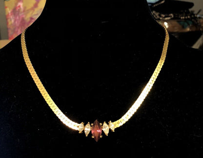 Vintage Christian Dior Gold Tone Purple White Rhinestone Choker Necklace