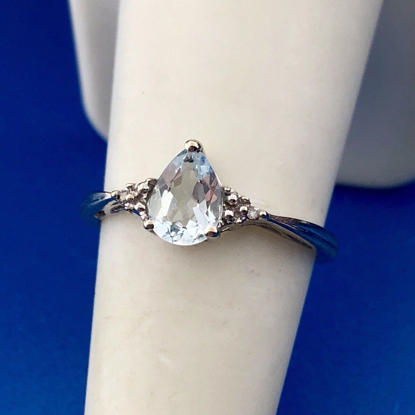 Designer 10K White Gold Blue Tourmaline Diamond Anniversary Cocktail Ring