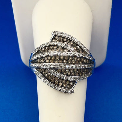 Designer MJ 14K White Gold White Champagne Diamond Modernist Dome Ring