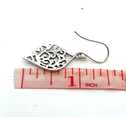 925 Sterling Silver Scroll Modernist Hook Dangle Drop Earrings