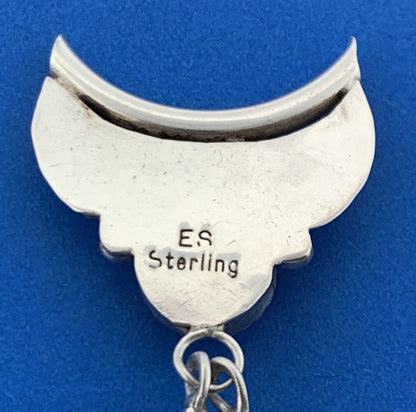 Navajo Designer Eddie Secatero Sterling Silver 925 Onyx Feather Dangle Pendant