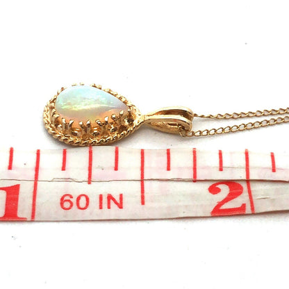 Designer 14K Yellow Gold Pear White Opal Pendant Chain Necklace