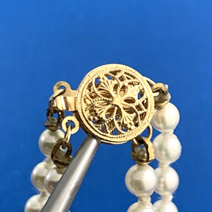 14K Yellow Gold Pearl Double Strand Hand Knotted Necklace