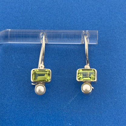 Sterling Silver Peridot Pearl Accented August Occasion Dangle Earrings