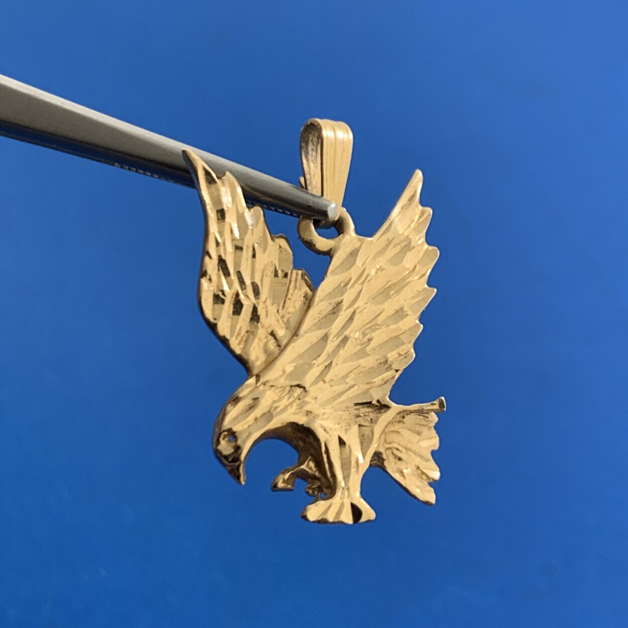 Designer 14K Yellow Gold Diamond Cut Flying Eagle Pendant