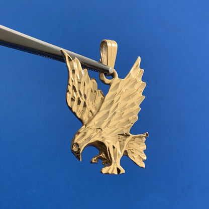 Designer 14K Yellow Gold Diamond Cut Flying Eagle Pendant