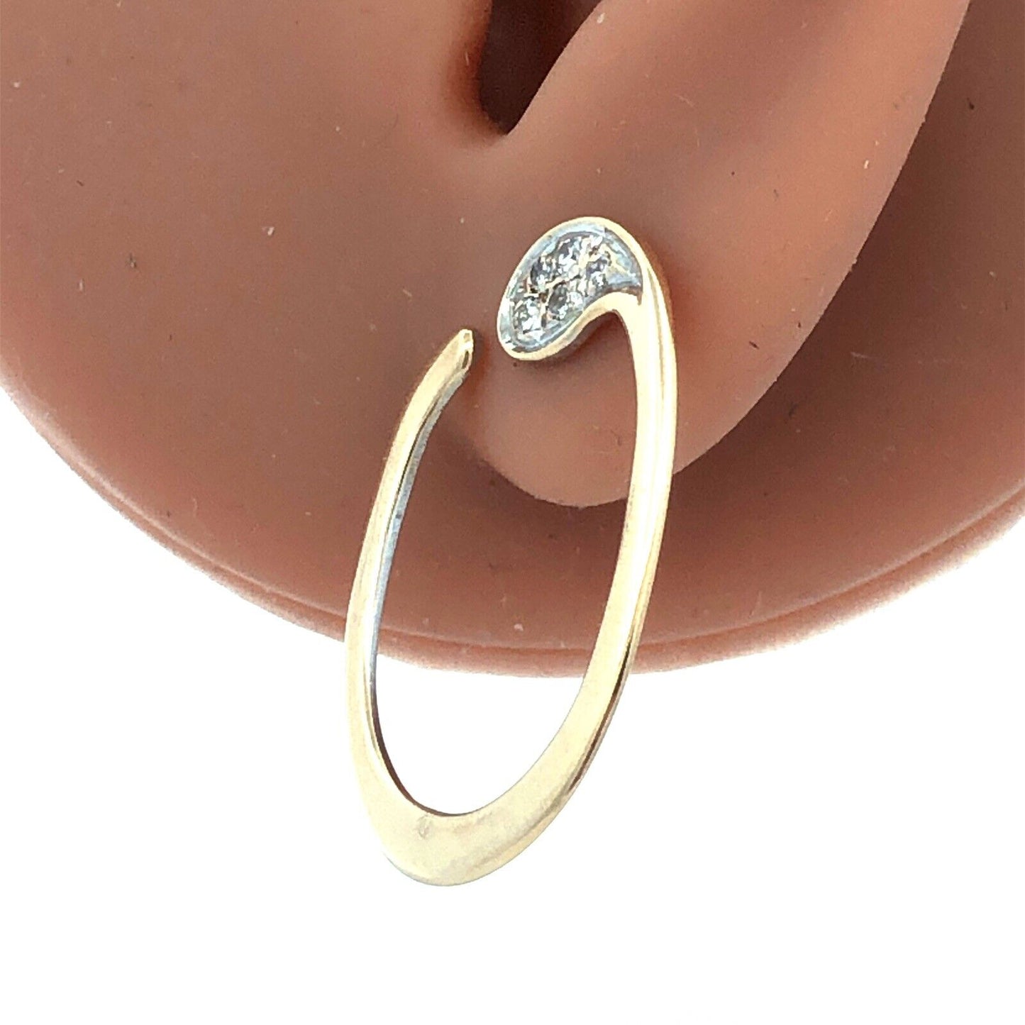 Designer WZ 14K Yellow Gold Round Diamond Oval Modernist Drop Stud Earrings