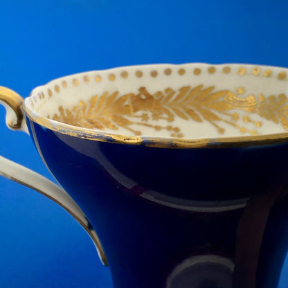 Aynsley English Bone China Cobalt Blue Gold Floral Vine Star Design Cup/Saucer