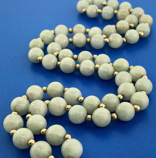 Designer 14K Yellow Gold Jade Jadeite Bead Ball Filigree Clasp Necklace
