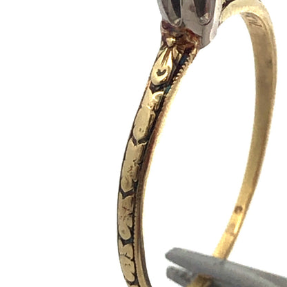 Estate 14K Yellow Gold European Diamond Solitaire Bridal Promise Engagement Ring