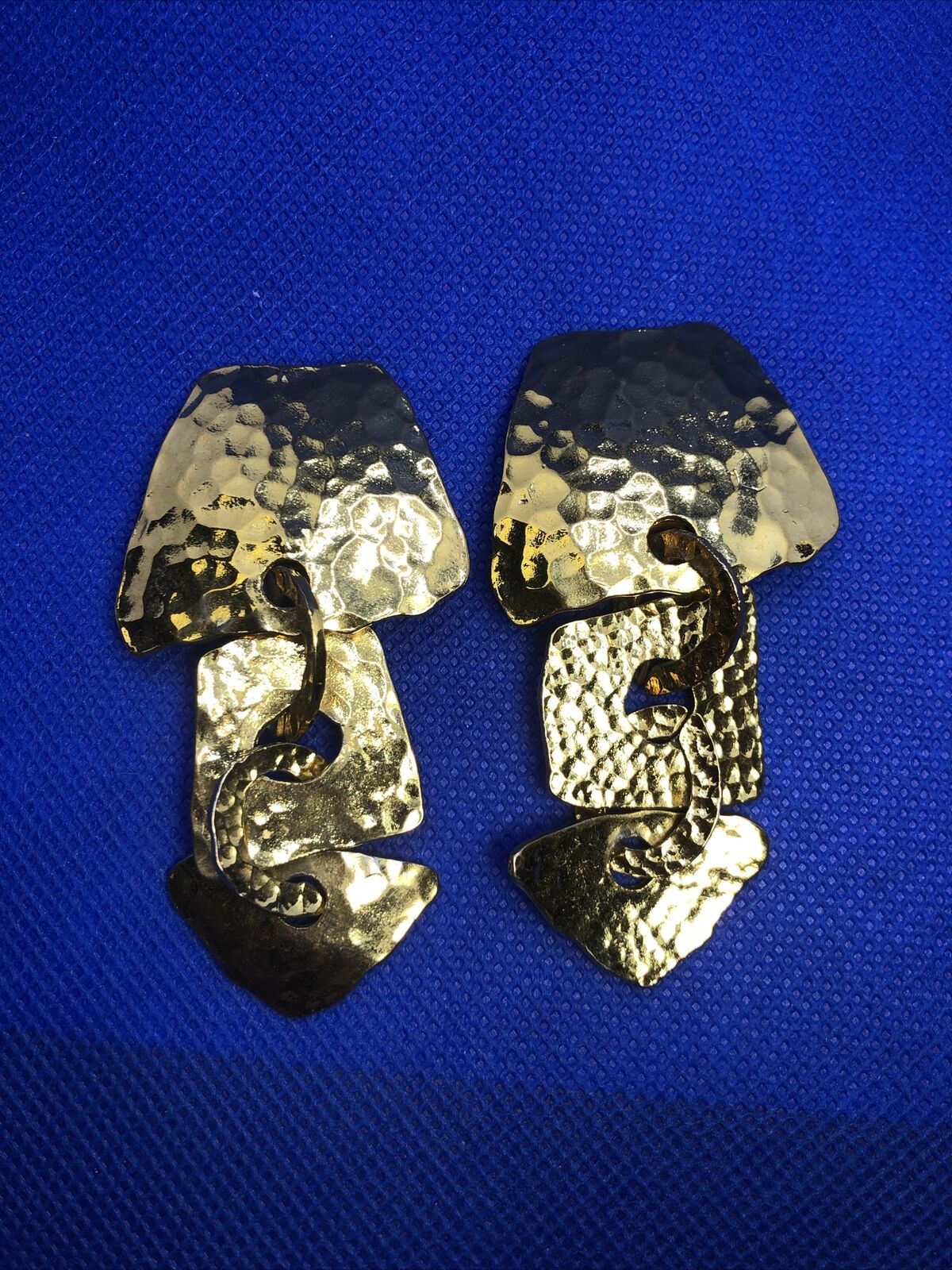 Norma Jean Gold Tone Hammered Three Tier Statement Drop Dangle Earrings