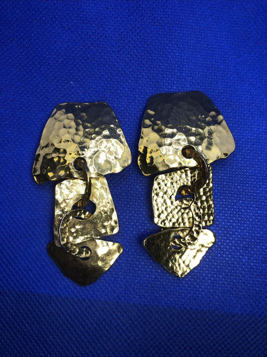 Norma Jean Gold Tone Hammered Three Tier Statement Drop Dangle Earrings