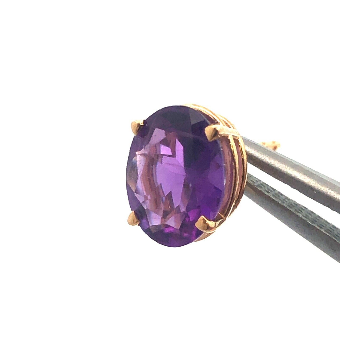 Classic 14K Yellow Gold Oval Amethyst February Birthday Statement Stud Earrings