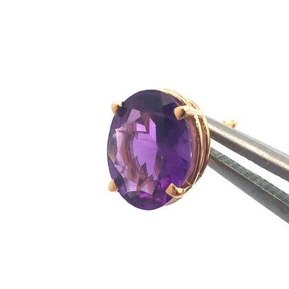 Classic 14K Yellow Gold Oval Amethyst February Birthday Statement Stud Earrings