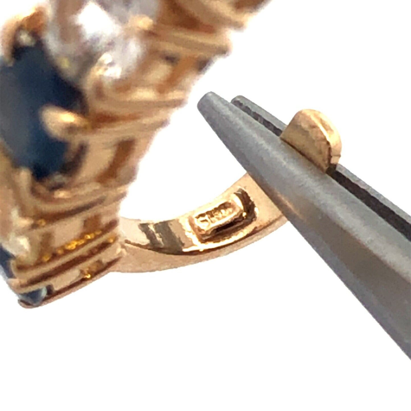 Designer 14K Yellow Gold Round Blue White Sapphire Half Hoop Drop Stud Earrings