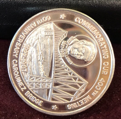 1987 Vallejo Numismatic Society 400th Meeting/60th Anniv Carquinez Bridge .999