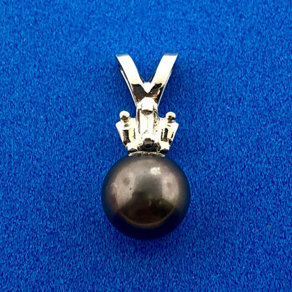 Designer 14K White Gold Black Pearl Diamond Charm Pendant