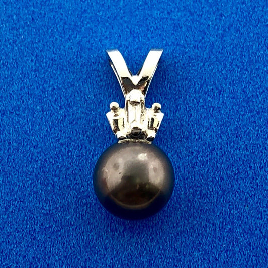 Designer 14K White Gold Black Pearl Diamond Charm Pendant