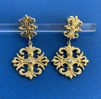 Designer 925 Sterling Silver Vermeil Diamond Scroll Drop Dangle Earrings