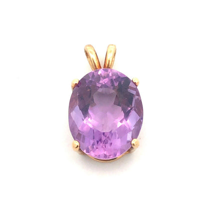 Gorgeous 14k Yellow Gold Oval Cut Solitaire 6.5 ct Purple Amethyst Pendant