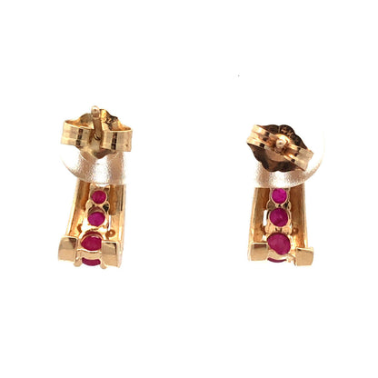Designer Mexico 14K Yellow Gold Round Ruby Drop Stud Earrings
