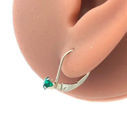 Elegant 14K White Gold Emerald Green Cubic Zirconia Starter Leverback Earrings
