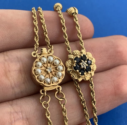 Daffer & KLJCI Black Onyx Diamond Seed Pearl 14K Gold Slide Bracelet