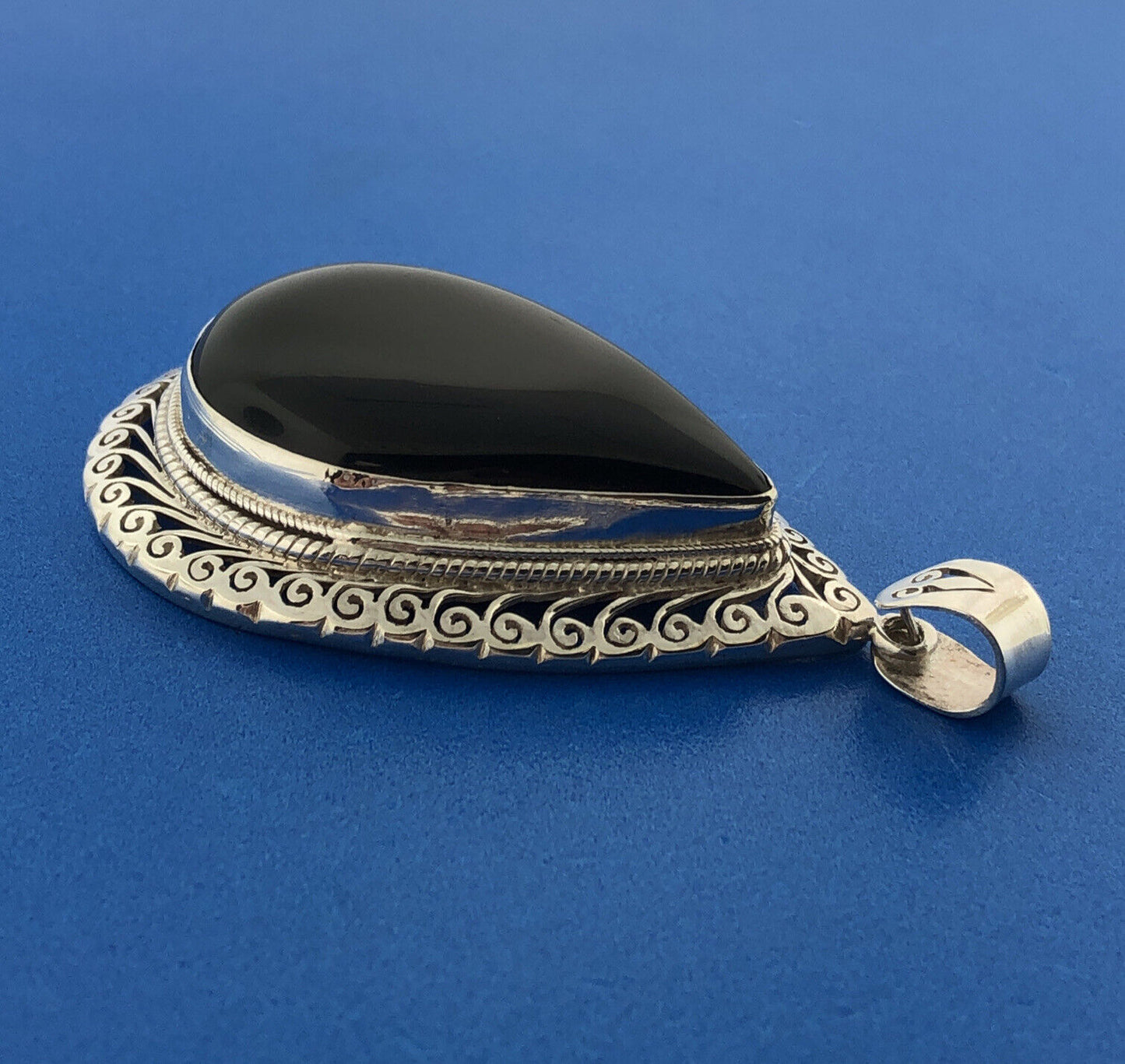 Balinese Sterling Silver Black Onyx Wisdom Protection Chakra Statement Pendant