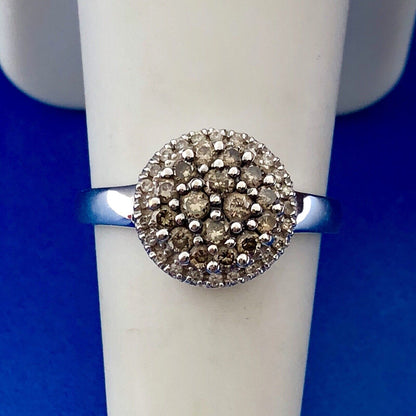 14K White Gold Champagne Diamond Cluster Diamond Halo Statement Anniversary Ring