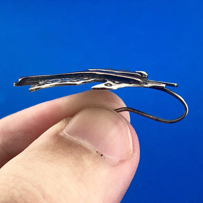 Artisan 925 Sterling Silver Brass Copper Textured Modernist Angel Fish Earrings